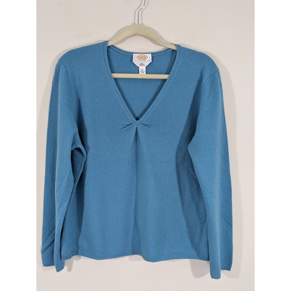Talbots Sweater Women XL Petite Blue Pure Cashmere V Neck Pullover Long Sleeve